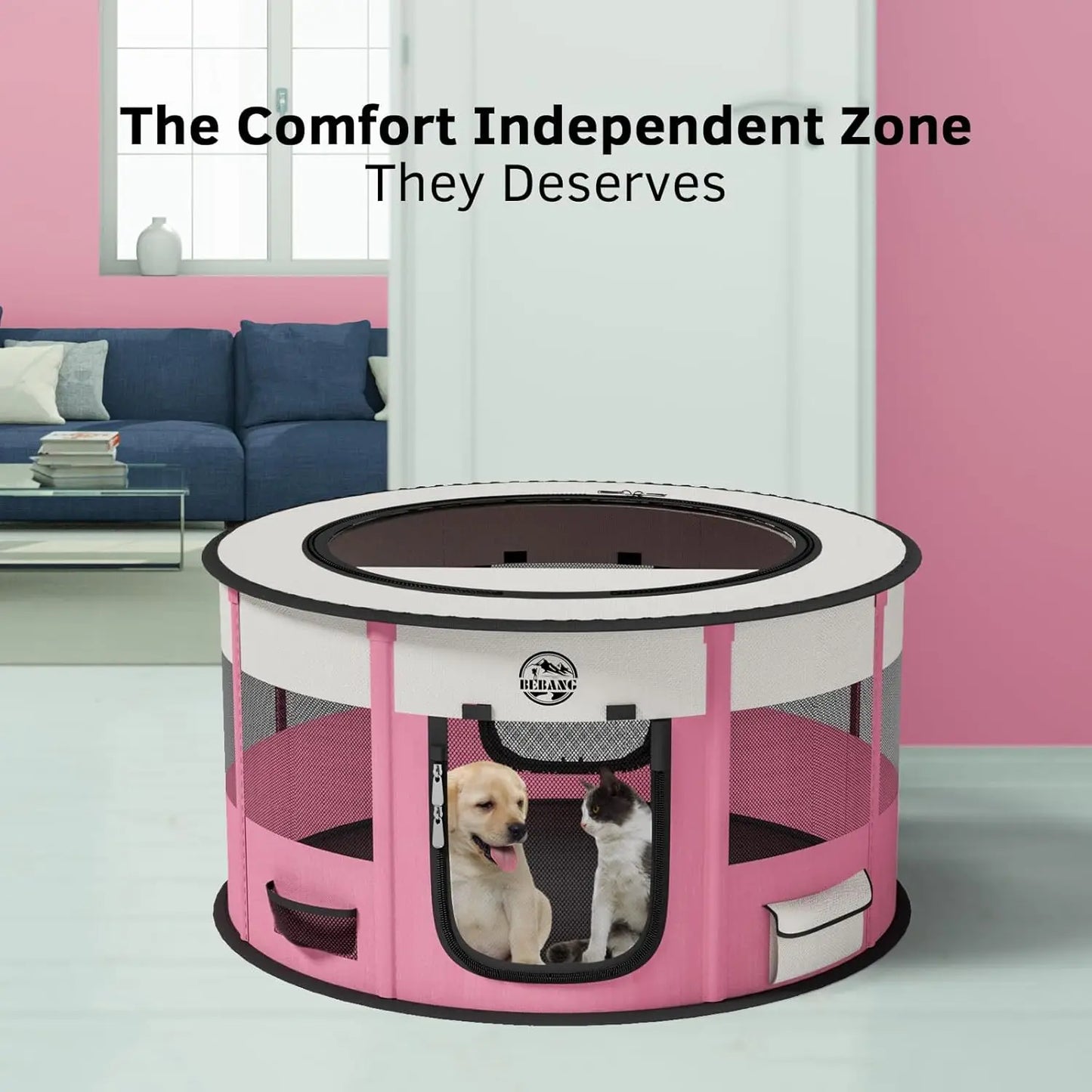 Foldable Pet Playpen for Small Dogs Cats Portable Cage with Food Bowl Carrying Case