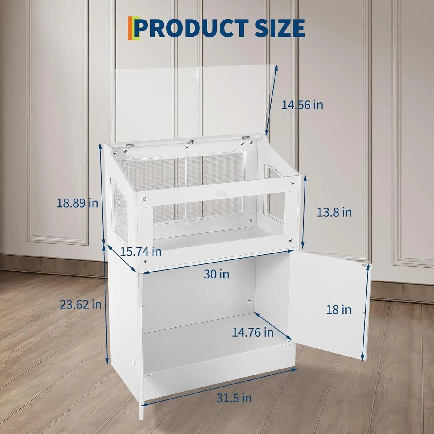 Hamster Cage, Small Animal Cage with Storage Cabinet, Large Small Animal Habitat with Easy-View Acrylic Panels & Ventilation