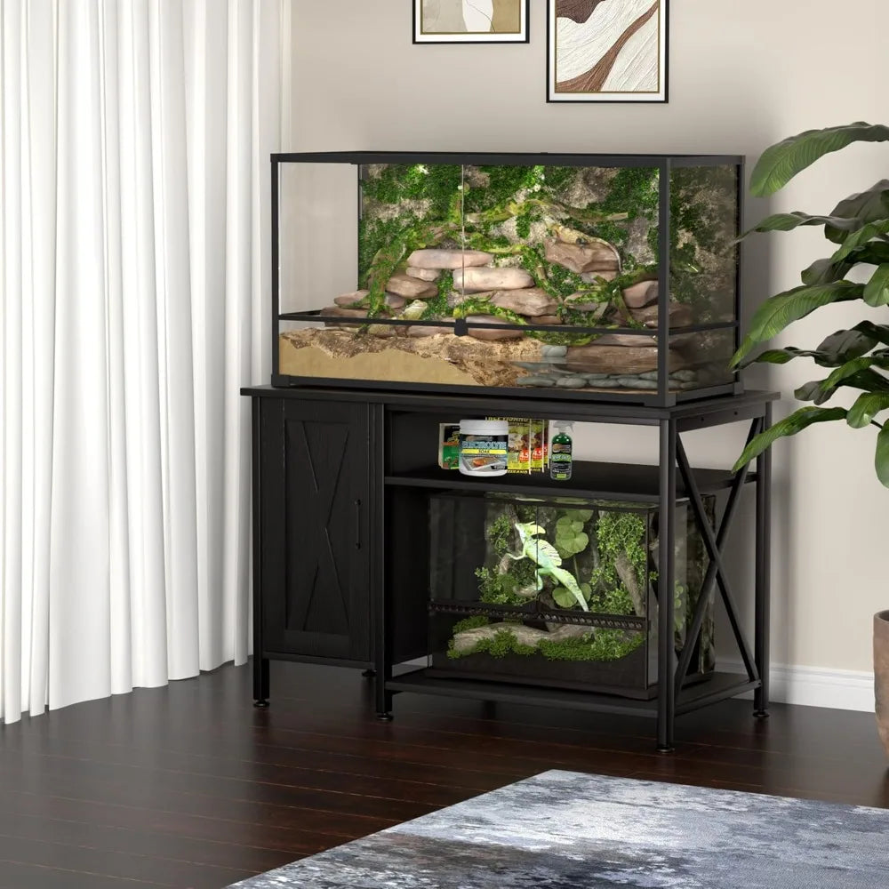 40-120 Gallon Reptile Tank Stand with Power Outlet, Terrarium Stand with Storage Cabinet, 48 X 24 Tabletop, Reptile Terrarium,Tu