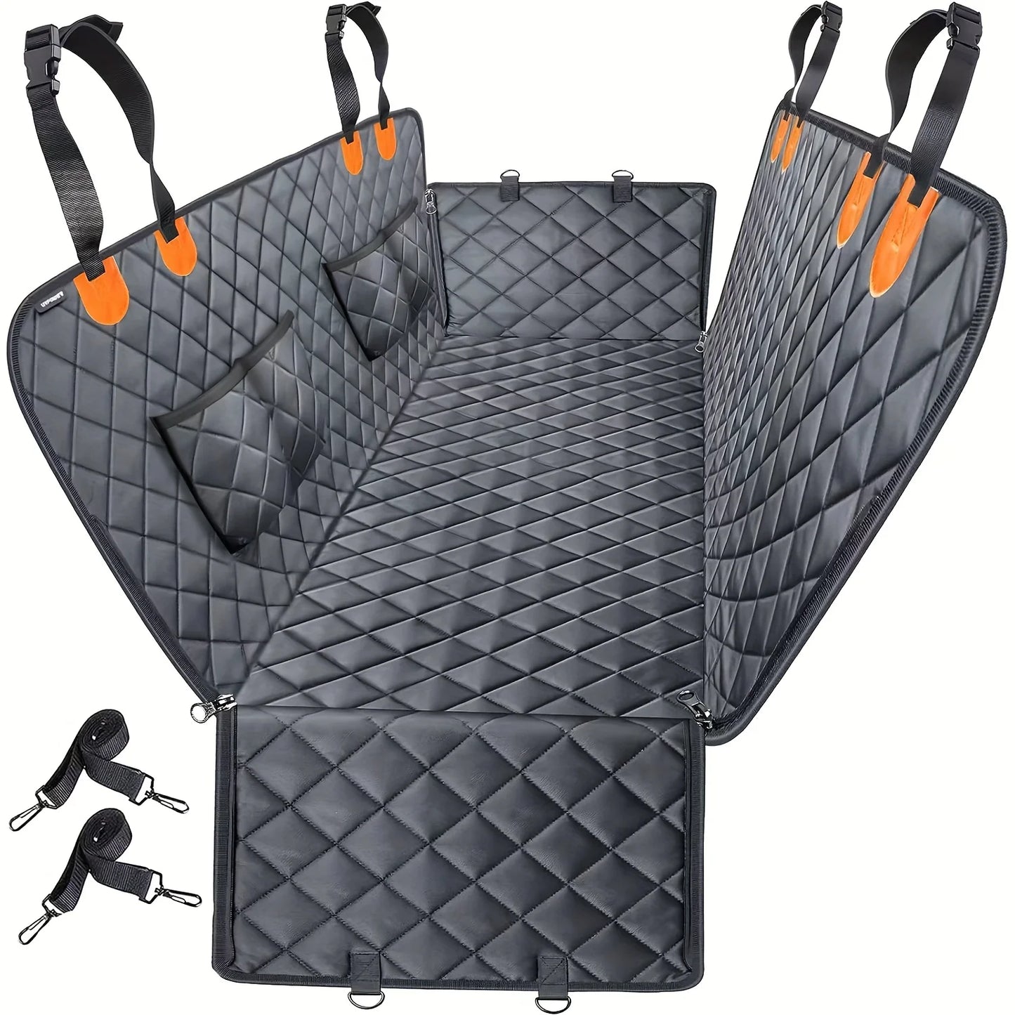 Dog Car Seat Cover - Pet Hammock, with 4 Pockets On The Side Wings, Scratch And Slip Protection for The Rear Seat, Suitable for Cars, Trucks And SUVs