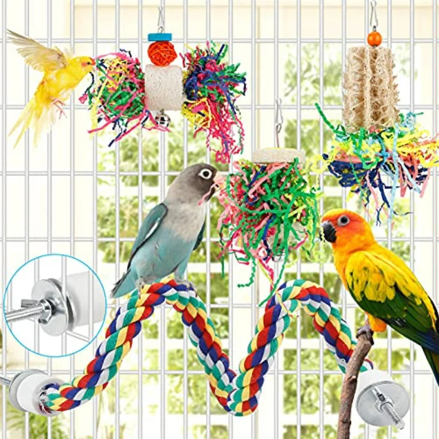 Bird Shredding Foraging Toys Parakeet Toy Chewing Hanging Toy Shredded Paper Bird Cage Accessories Bird Rope Perch for Conure C