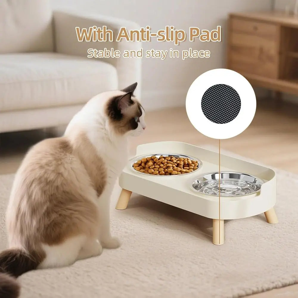 Elevated Cat Bowl, Raised Food and Water Bowl Set for Indoor Cats, Splash Proof with 2 Stainless Steel Pet Food Bowls for Cats a