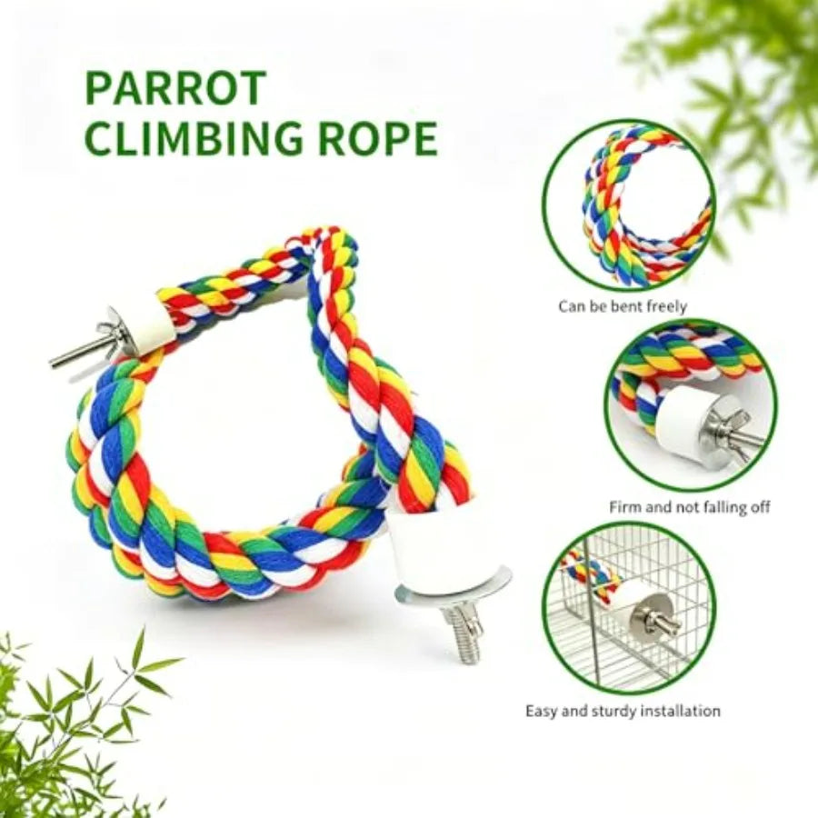 30-Inch × 0.78-Inch Diameter Nipple Style Bird Rope Perch, Bird cage Accessories, Rope perches for Conures, Parrots, Cockatiel,