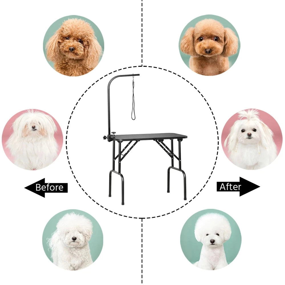 Costoffs Pet Foldable Grooming Table Dog Cat Beauty Trimming with Height Adjustable Arm Folding Legs Halloween Pet Grooming Table for Home or Professional Pet Store Uses