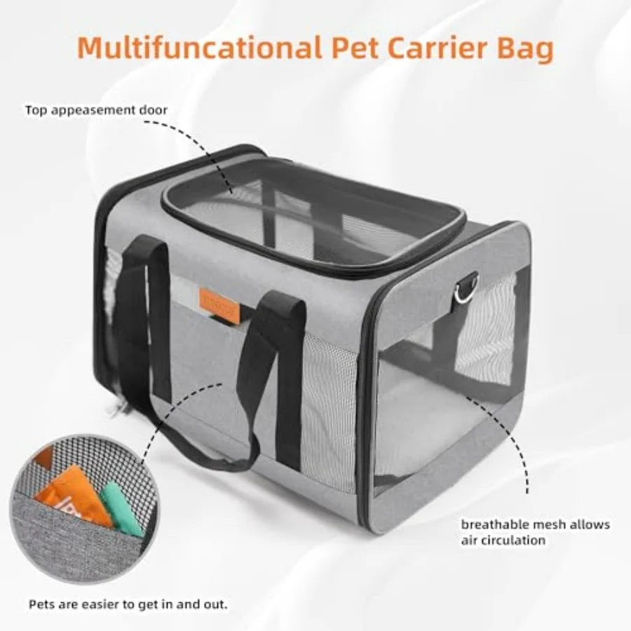 Soft-Sided Cat and Dog Carrier for Pets Up to 15 Lbs, Airline Approved Collapsible Travel Puppy Carrier with Lightweight Fabric