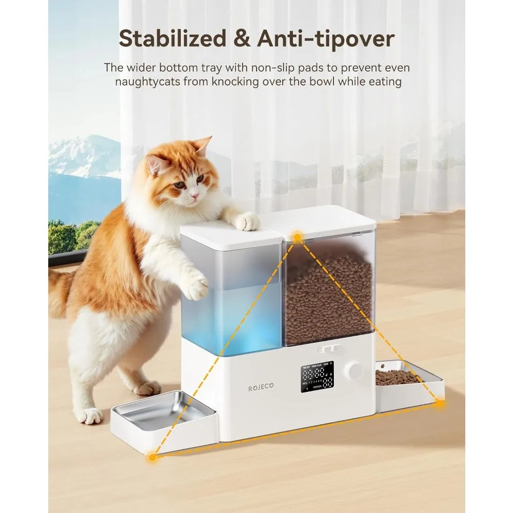 Automatic Pet Feeder & Water Dispenser Set, 5L Food + 3.5L Water, Large Capacity for Cats Dogs