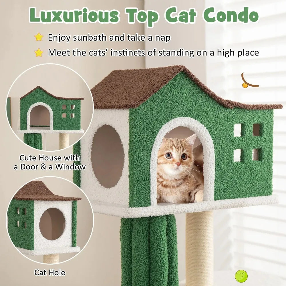 Cat Tree Tower With Sisal Scratching Posts And Plush Fabric