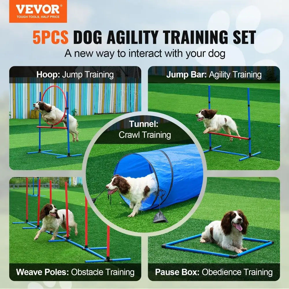 Dog Agility Training Equipment, Dog Agility Course Backyard Set with Adjustable High Hurdles,6 Weave Poles,Tunnel,Jump Ring,Pau