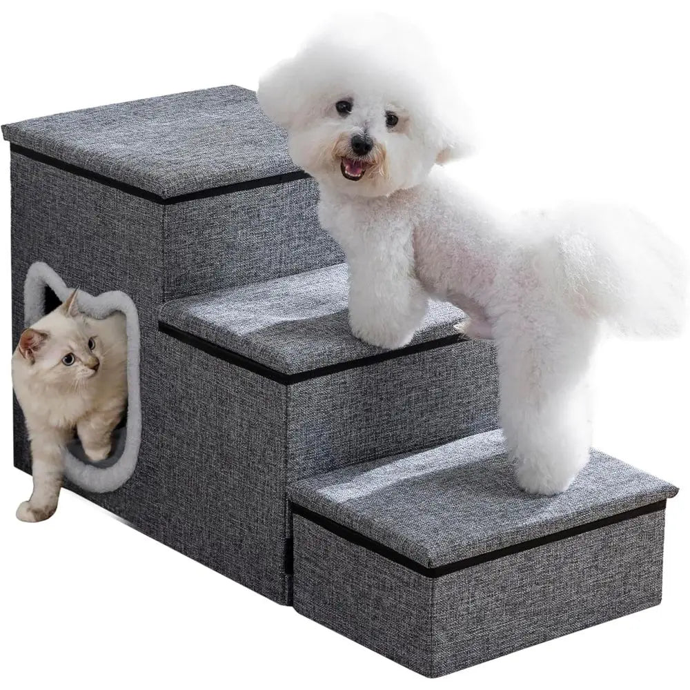 Dog Stairs or Small Dogs, 3-Step Non-Slip Pet Stairs, Small Dog Steps with Storage, Indoor Cat Steps, Older Cats, Arthritis-Frie