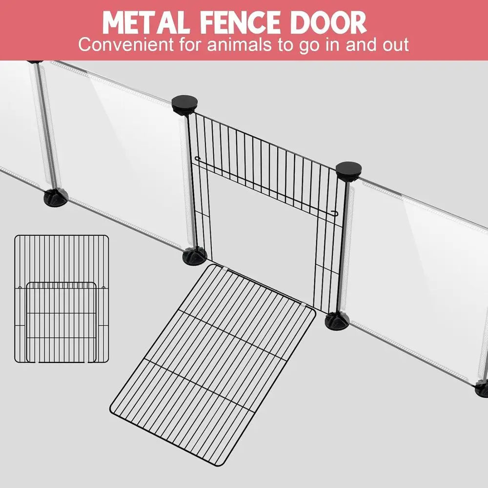 Compact 32-Panel Animal Playpen, 48 x 32 x 24 Clear Enclosure with Waterproof Mat, Ideal for Pets Indoor Use