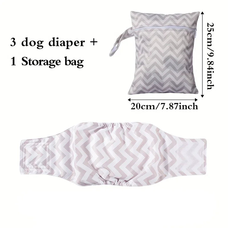 4pcs Washable Reusable Male Dog Diaper Set - Storage Bag Included, High-Absorbency Anti-Marking, Breathable Training Belly Bands