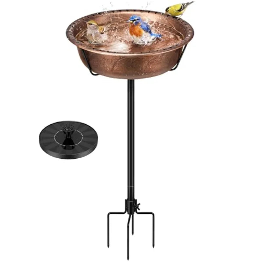VIVOHOME Bird Bath with Solar Fountain for Outside, Weather-Resistant ABS Birdbath Bowl with Solar Powered Pump, Metal G Stake