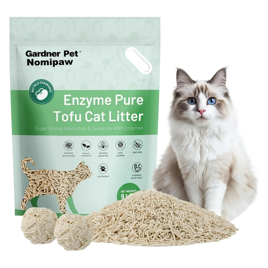 Nomipaw Enzyme Tofu Cat Litter Clumping, Flushable, Ultra Absorbent And Fast Drying, Plant-Based Natural, Solubility In Water, Really Dust-Free, Less Scattering, 9lb Per Bag, 1 Pack/ 2 Packs