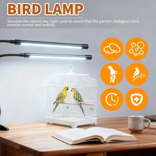Cage Light with Timer 10 Dimming Levels, 60 LED Beads, Simulate Sunlight or Parrots & Pet Birds