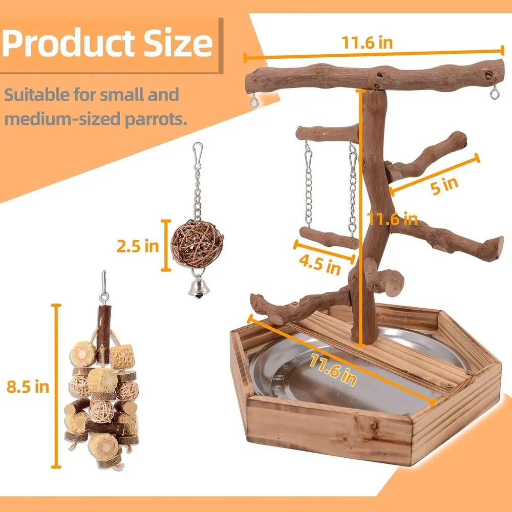 Grape Wood Bird Playground - Perch Stand or Paras, Cockatiels, Small Birds Toys