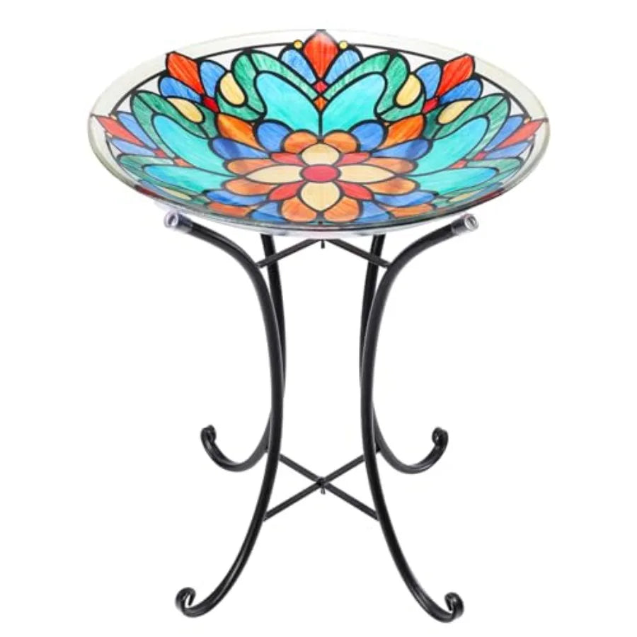 MUMTOP Bird Bath-Bird Baths for Outdoors - Dragonfly Large Bird Bath Bowl with Metal Stand, Glass BirdBaths for Garden Lawn Yar
