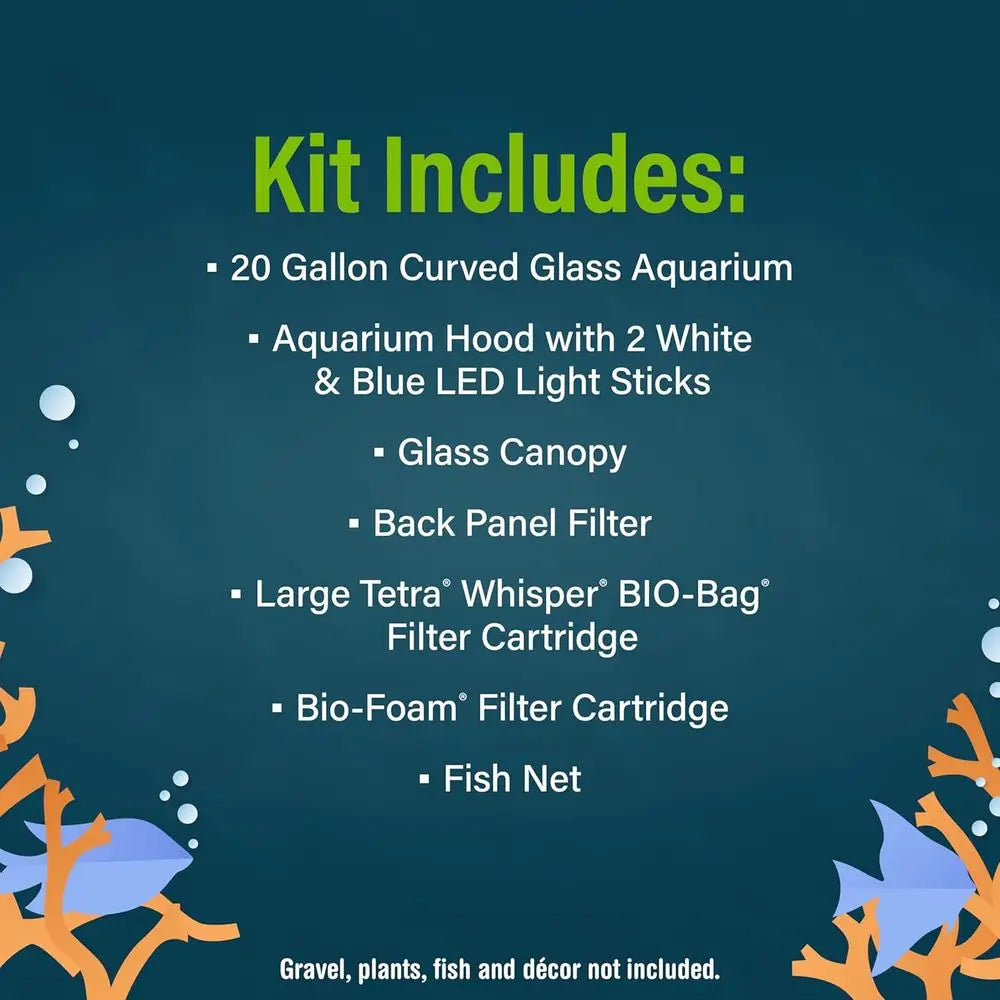 Glass Aquarium Kit, 20 Gallons, Includes Premium Blue, LED Light Stick & Integrated iltration, Perect or Beginners or Seasoned H