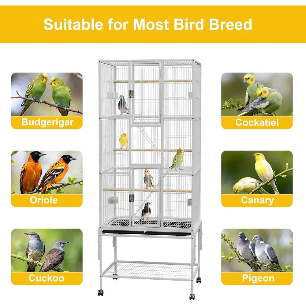69 inches Bird Cage with Dust Cover, Birdcages with Rolling Wheels, Large Bird Cages or Cockatiels Conure ParaLovebird inch Cana