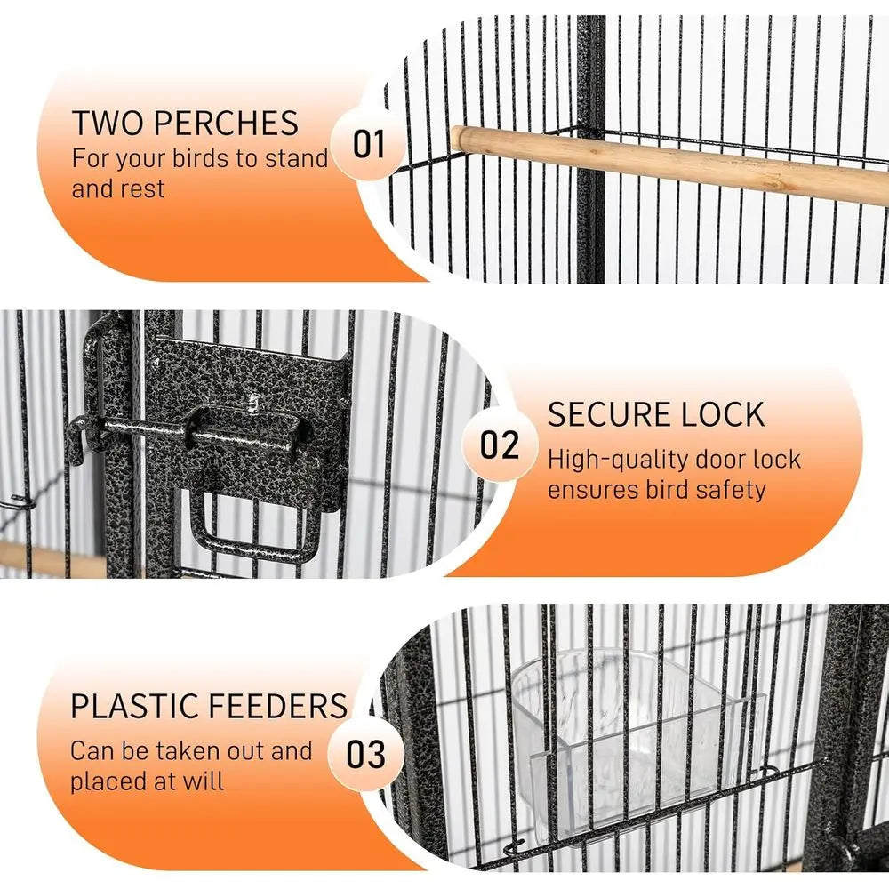 53-inch Durable Wrought Iron ParaCage with Slide Out Tray, Suitable for Small/Medium Birds (Black, 53 inch)