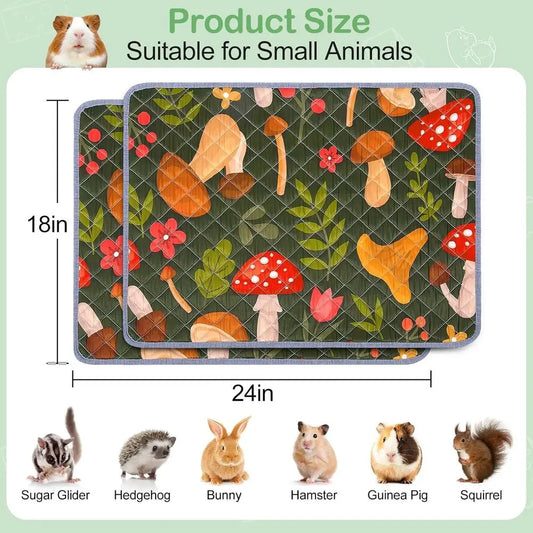 2 Pack Washable Guinea Pig Cage Liner Reusable Mat Waterproof Bedding, Super Absorbent Pee Pads for Small Animals, Hamster, Rabb