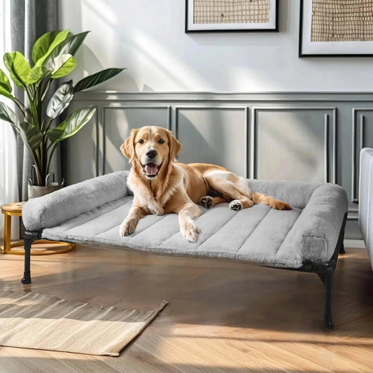 Elevated Orthopedic Dog Bed With Bolster And Removable Washable Mat