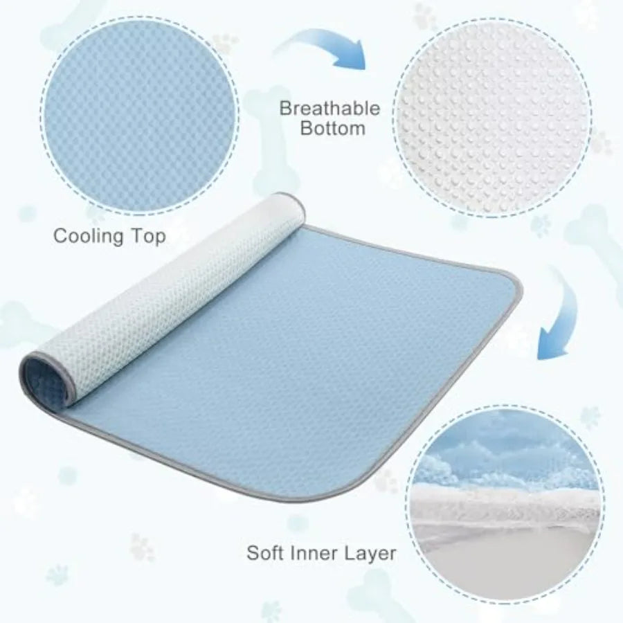Summer Dog Cooling Mat Washable Ice Silk Self Cool Pad for Small Medium Large Dogs and Cats, Pet Sleeping Pad for Crate, Bed, I