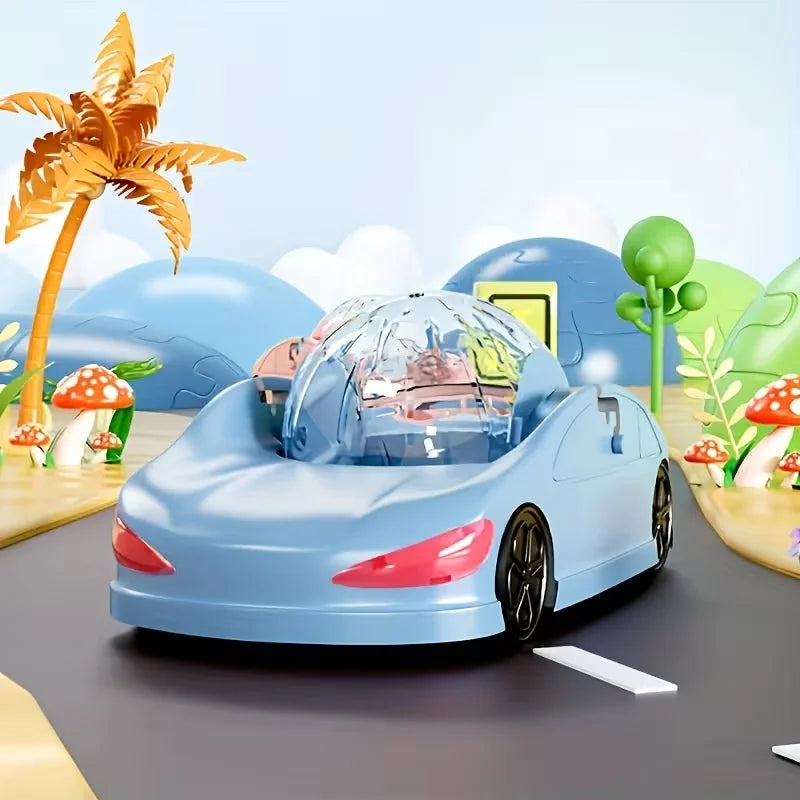 A super sized pet sports car toy with rolling balls - an interactive plastic running wheel suitable for hamster pets, including