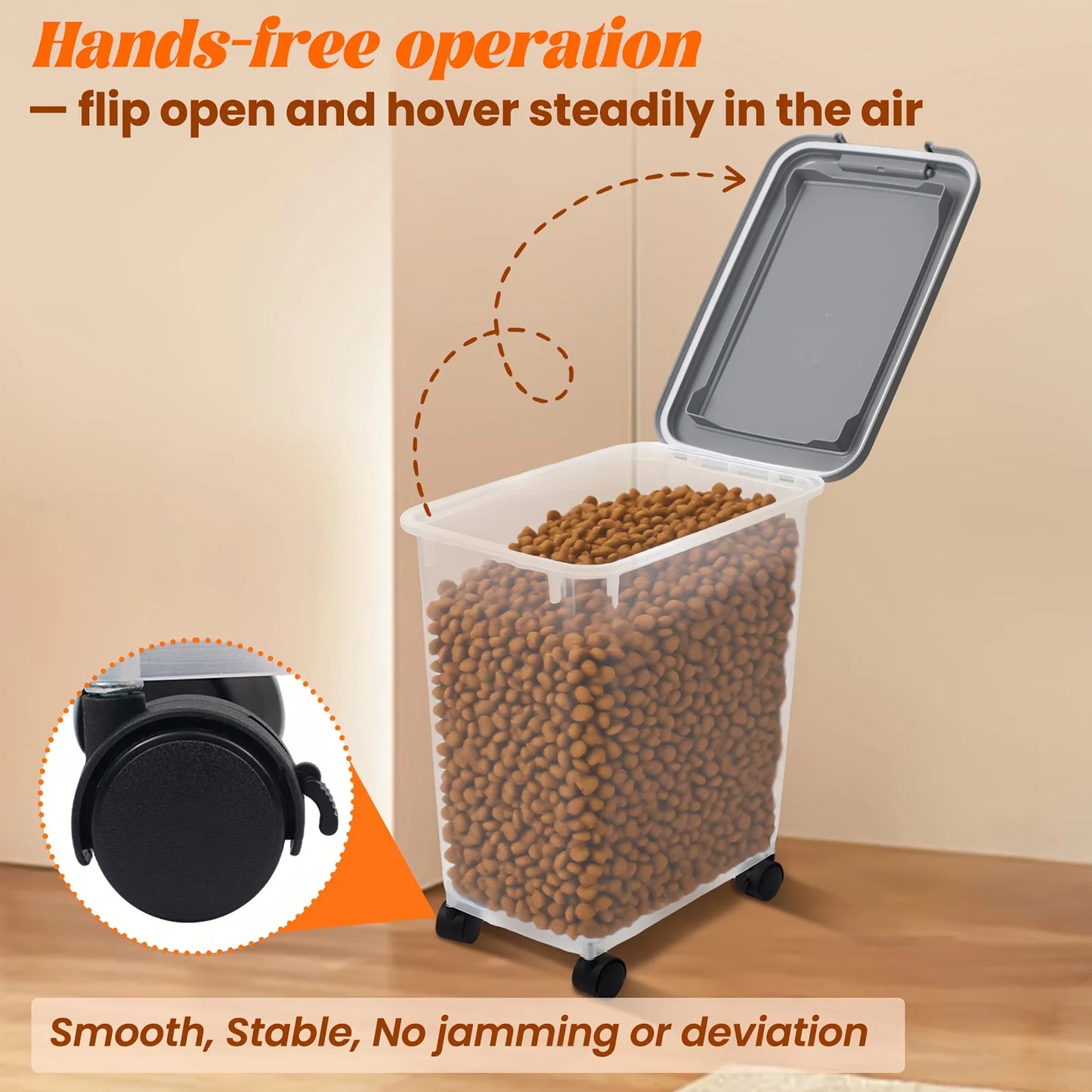 30LBS 11LBS Pet Food Storage Container with Wheels, Clear Plastic Bin with Snap-Lid Seal to Keep Kibble, Pellets Or Seeds Fresh for Dogs, Cats And Birds, 2 Cup Scoop