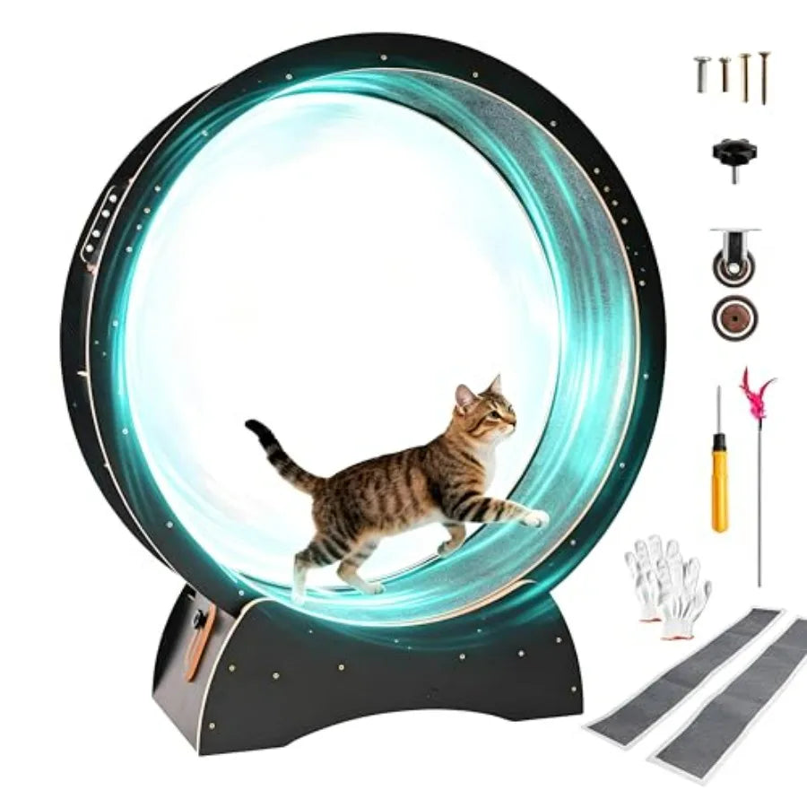 Cat Exercise Wheel for Indoor Cats with 2 Replacement Carpets, 43.3in Large Quiet Cat Running Wheel for Maine Coon and Active C