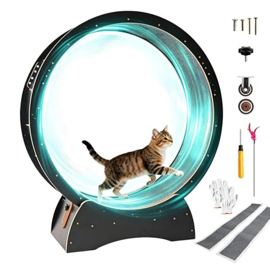 Cat Exercise Wheel for Indoor Cats with 2 Replacement Carpets, 43.3in Large Quiet Cat Running Wheel for Maine Coon and Active C