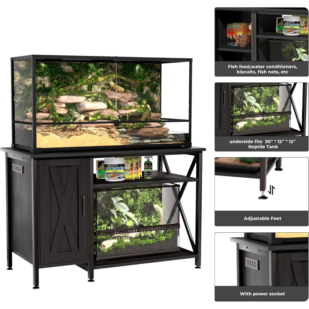 40-120 Gallon Reptile Tank Stand with Power Outlet, Terrarium Stand with Storage Cabinet, 48 X 24 Tabletop, Reptile Terrarium,Tu