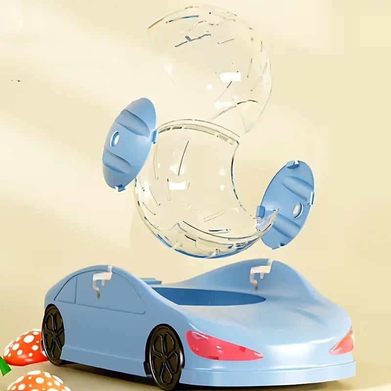 A super sized pet sports car toy with rolling balls - an interactive plastic running wheel suitable for hamster pets, including