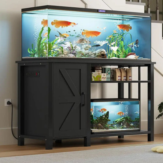 55-75 Gallon Fish Tank Stand with Power Outlet & Adjustable Shelf, Heavy Duty Aquarium Stand with Cabinet Storage for Fish Tank,