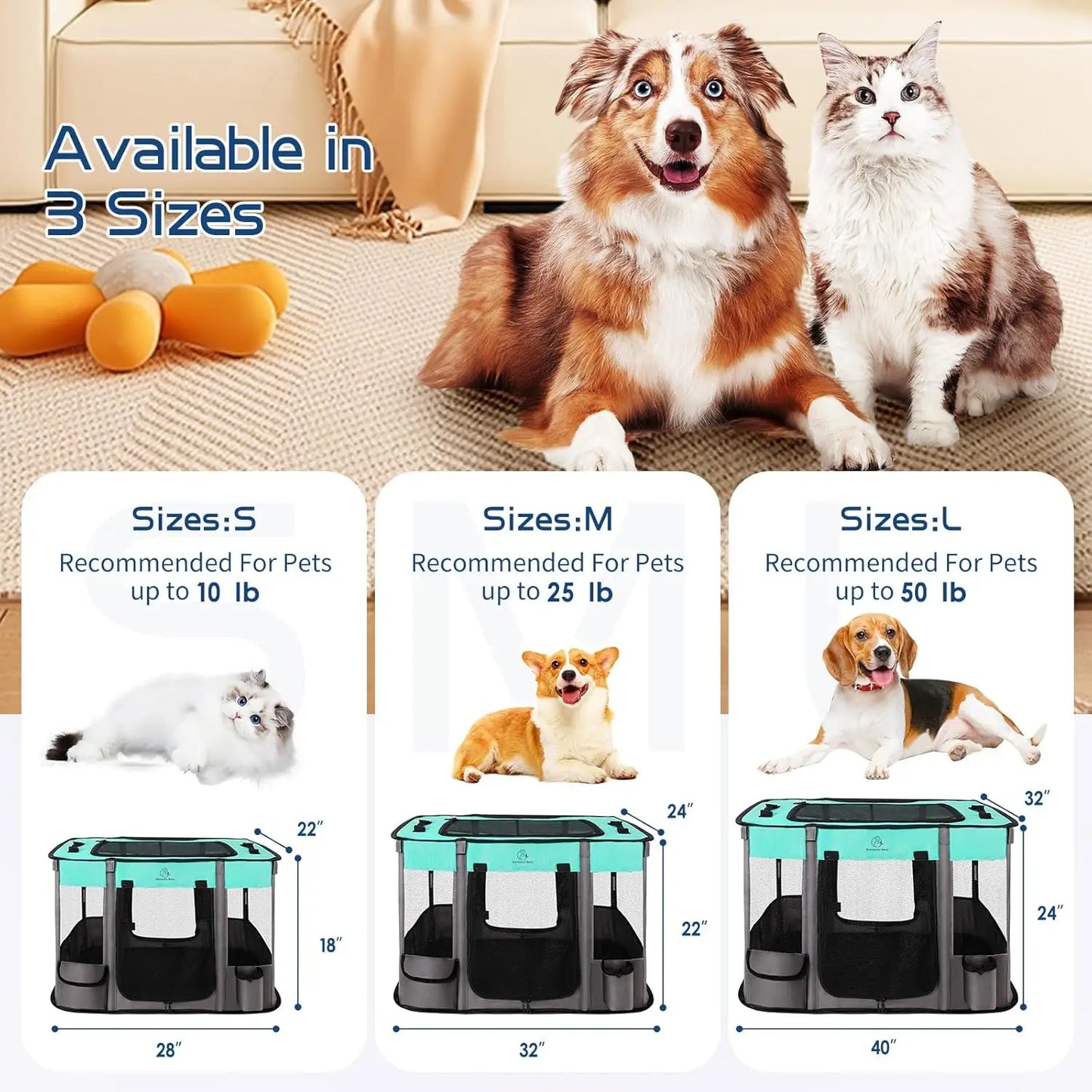 Foldable Dog Cat Playpen, Portable Exercise Kennel Tent with Water-Resistant Cover for Indoor Outdoor Travel Camping Small Pets