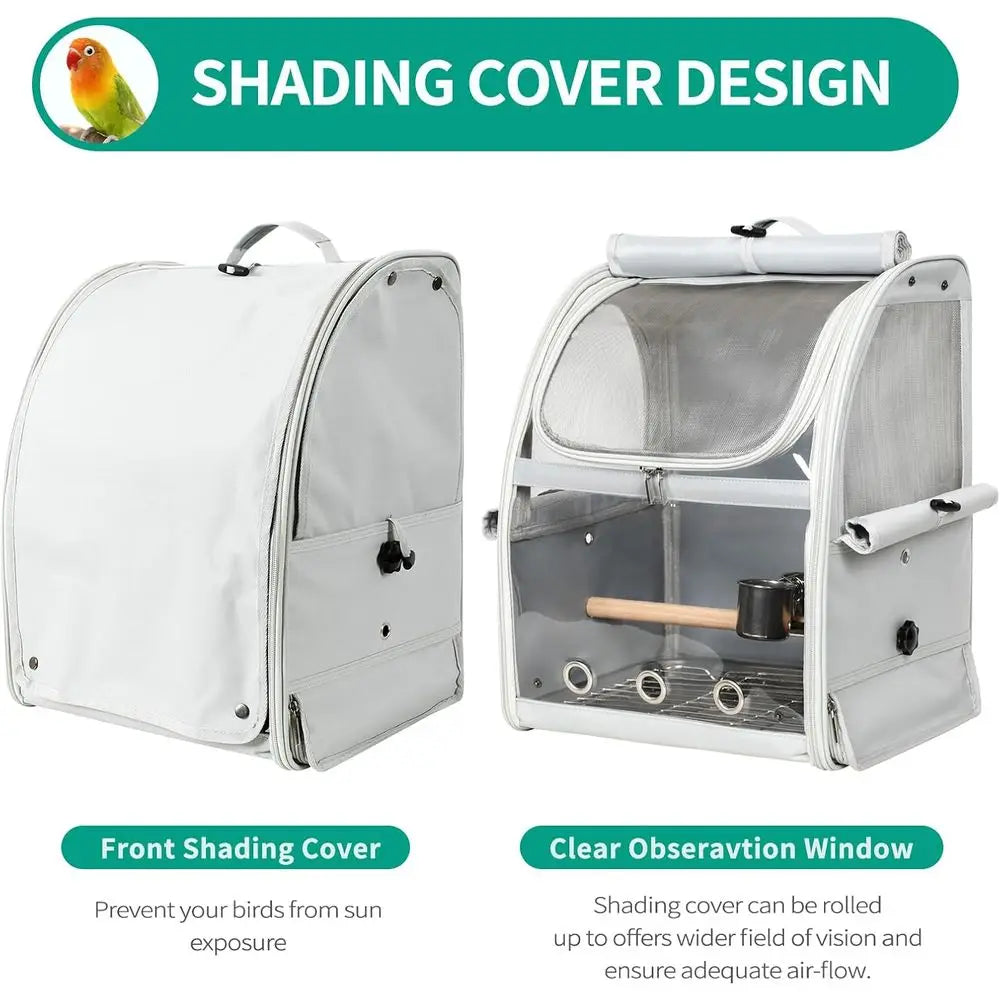Bird Carrier Bag, Travel Cage with Standing Perch, Indestructible Stainless Steel Mesh, Portable Transparent Breathable Carrier