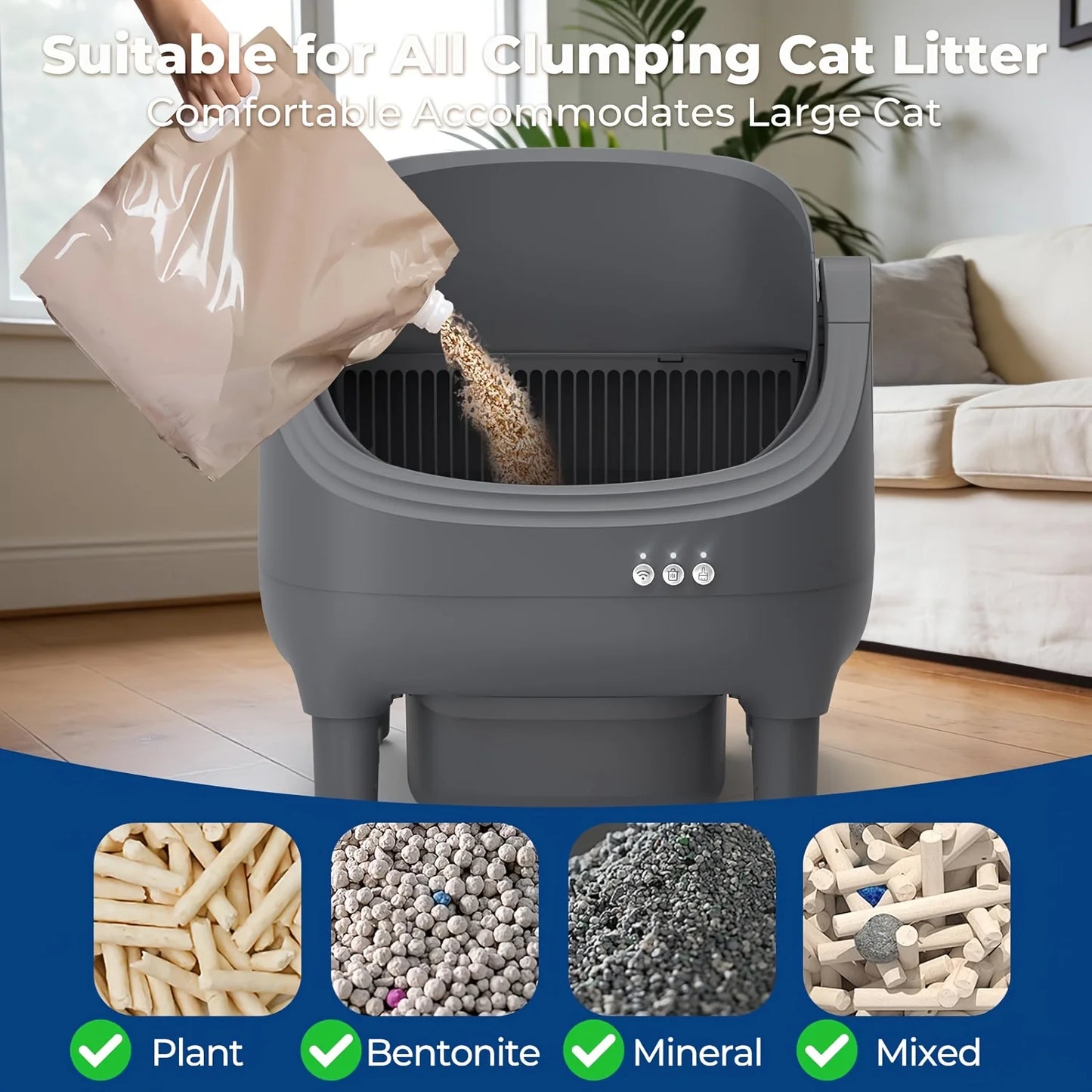 Self Cleaning Litter Box, Automatic Cat Litter Box-APP Control, Open-Design Electric Litter Box, Safety Anti-Pinch, Odor-Free Waste Disposal, Suitable for Multiple Cats, Includes 1 Litter Mat, 1 Litter Scoop, And 2 Roll Of Li