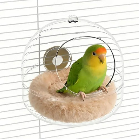 Bird Flat-Bottomed Nest for Cage Clear Transparent Observation Hanging Bite-Resistant Washable Bird House, Parakeet Breeding Ne