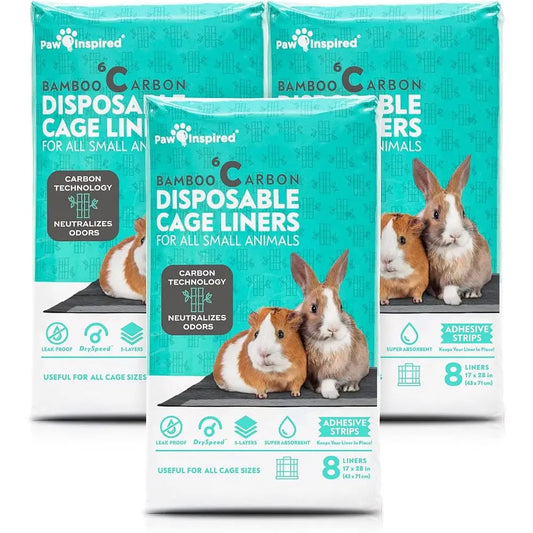 Disposable Guinea Pig Cage Liners | Bamboo Charcoal Odor Control | Super Absorbent Liners for Small Animals (28 x 17, 24 Count)