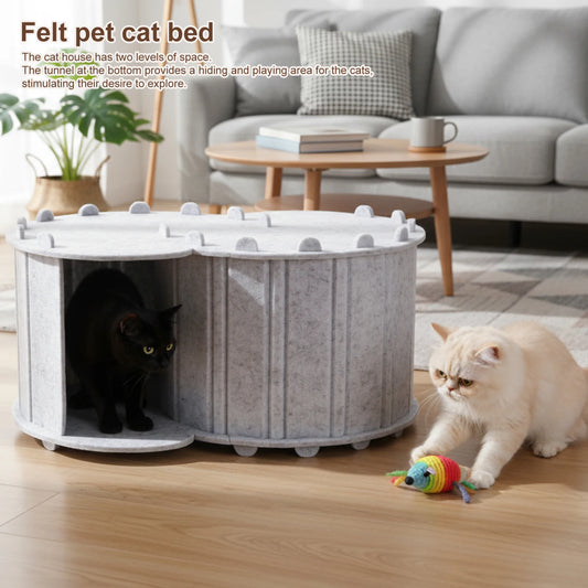 Cat Tunnel Bed Felt Peekaboo Cat Cave Semi-enclosed Foldable Pet House for Cats & Kittens