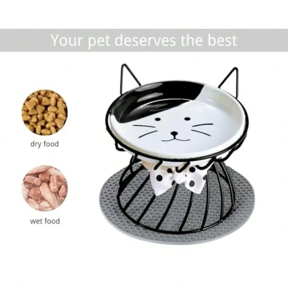 Raised Tilted Ceramic Cat And Small Dog Bowl No Spill