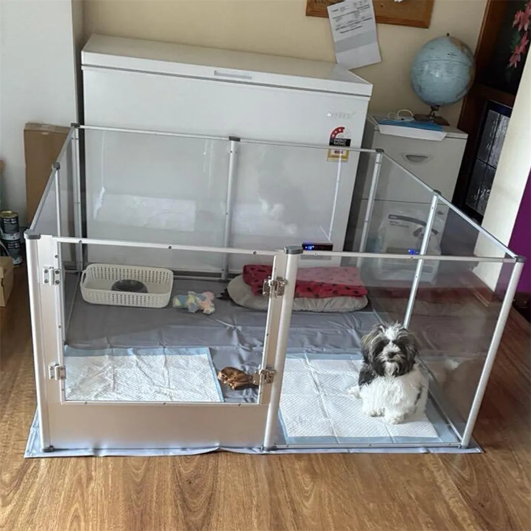 1Pc Large Acrylic Dog Playpen Cage Whelping Pen Box Indoor Enclosure Pet Clear Fence Puppy Playpen with Waterproof Fertility Pad