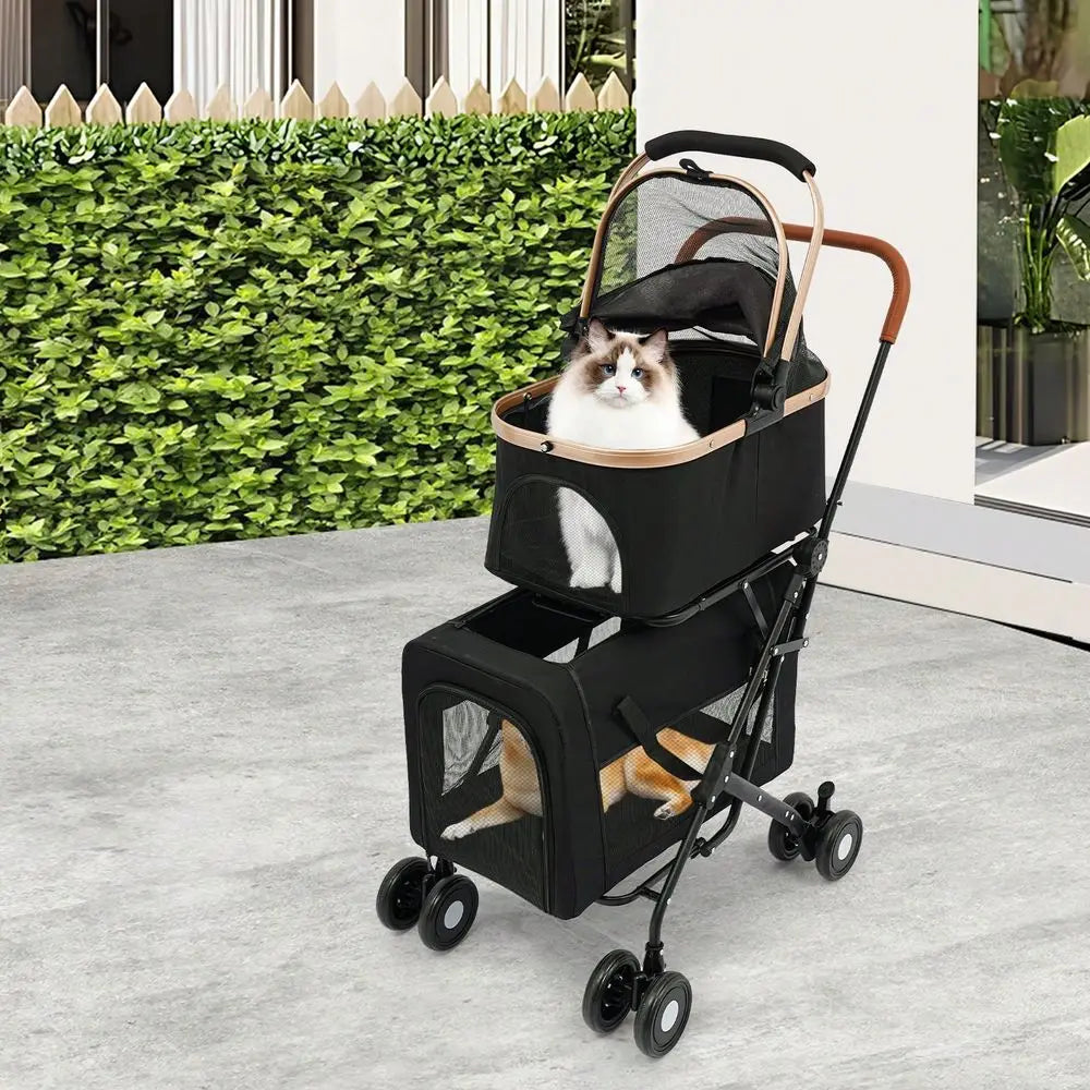 Dog Stroller For 2 Dogs, Detachable Carriers, 4 Lockable Wheels, Pet Travel Carrier Strolling Cart, Folding Cat Stroller For Sm