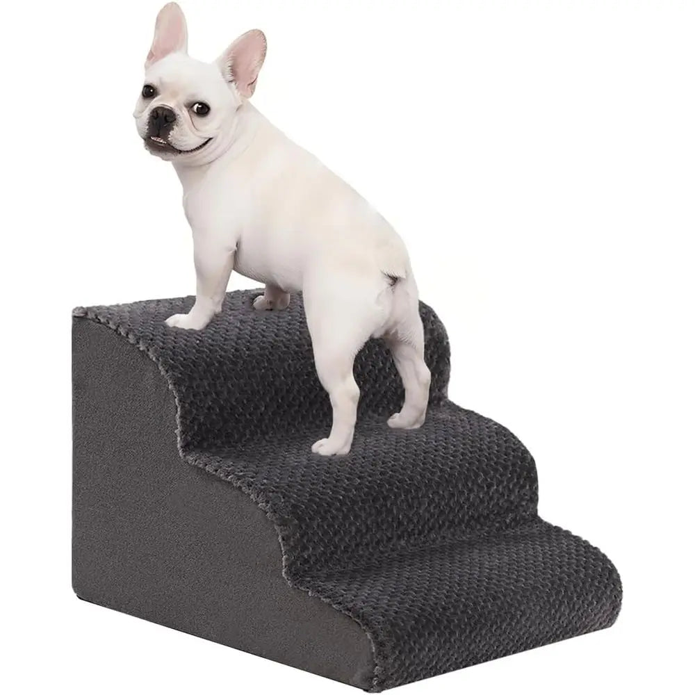 Dog Stairs 15 H, 3-Step Pet Steps with Anti-Slip Washable Cover and Durable High Density Foam, Grey