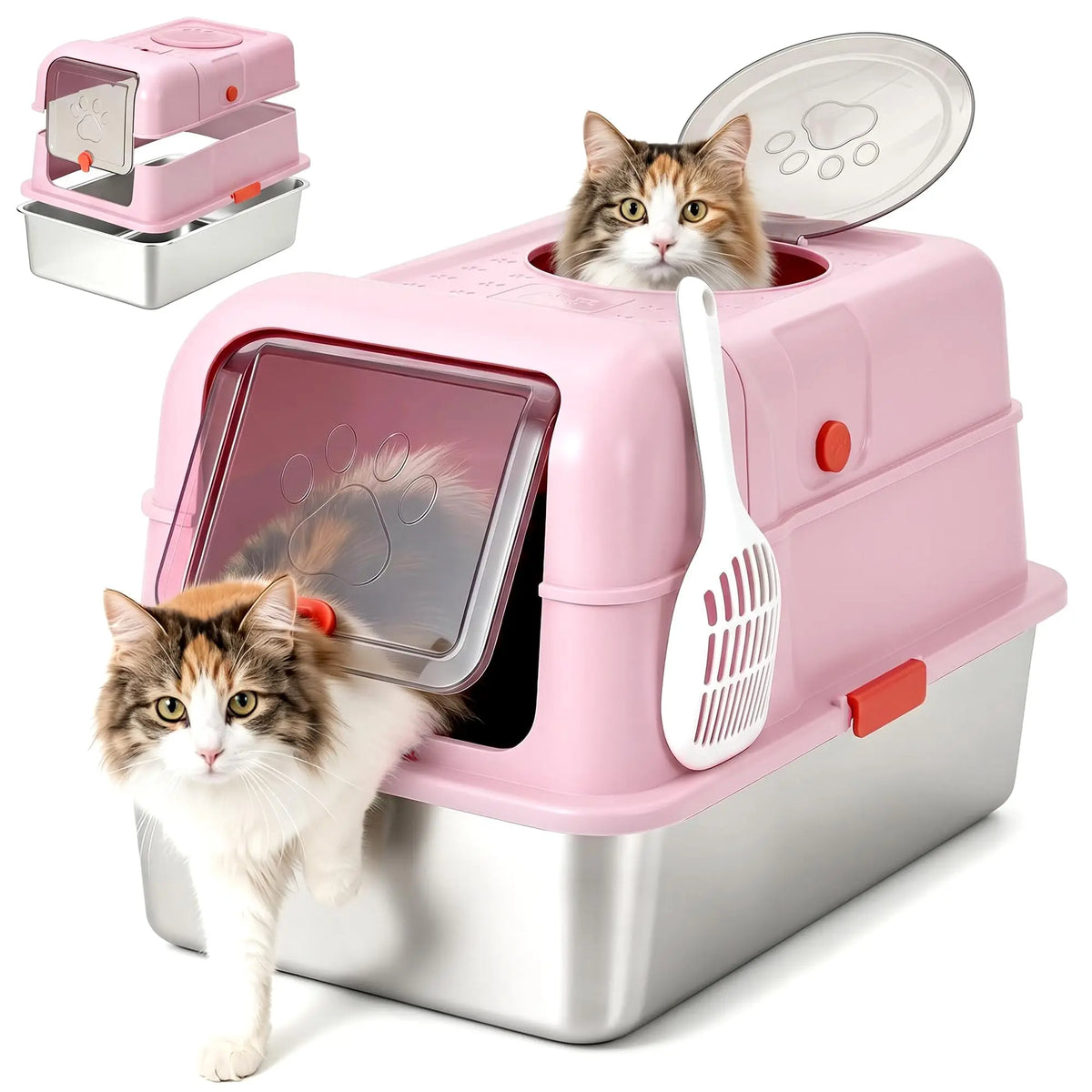 Studyset Enclosed Stainless Steel Cat Litter Box With Lid