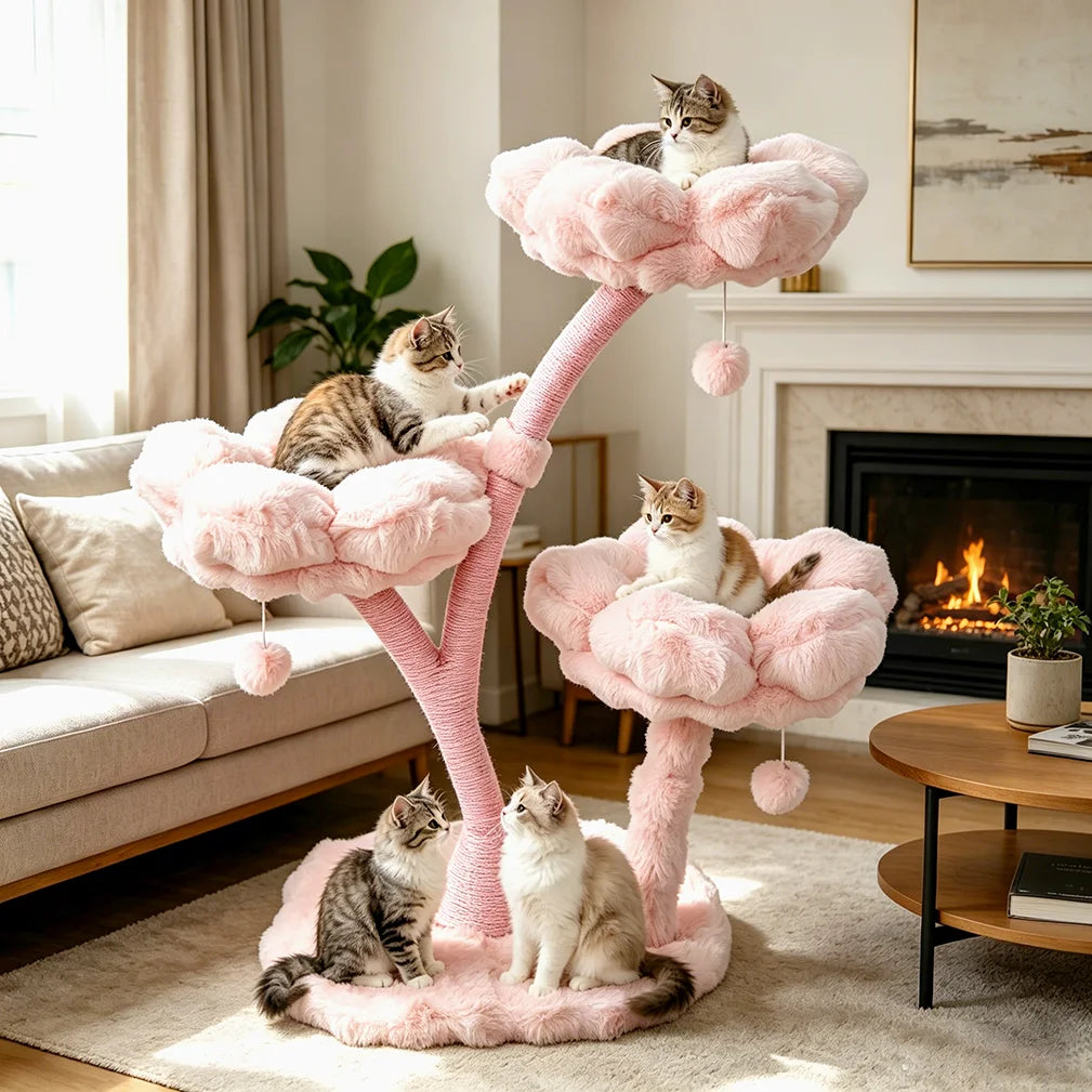 BORWART Cat Tree Tower With Scratching Post Cushioned Bed And Hanging Ball Toy