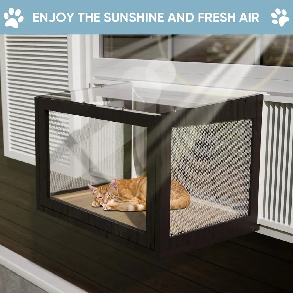 Cat Window Box Window Catio with Weatherproof PVC Side Panels, 25.4-43.3 in Windows, Seasonal, Easy Assembly