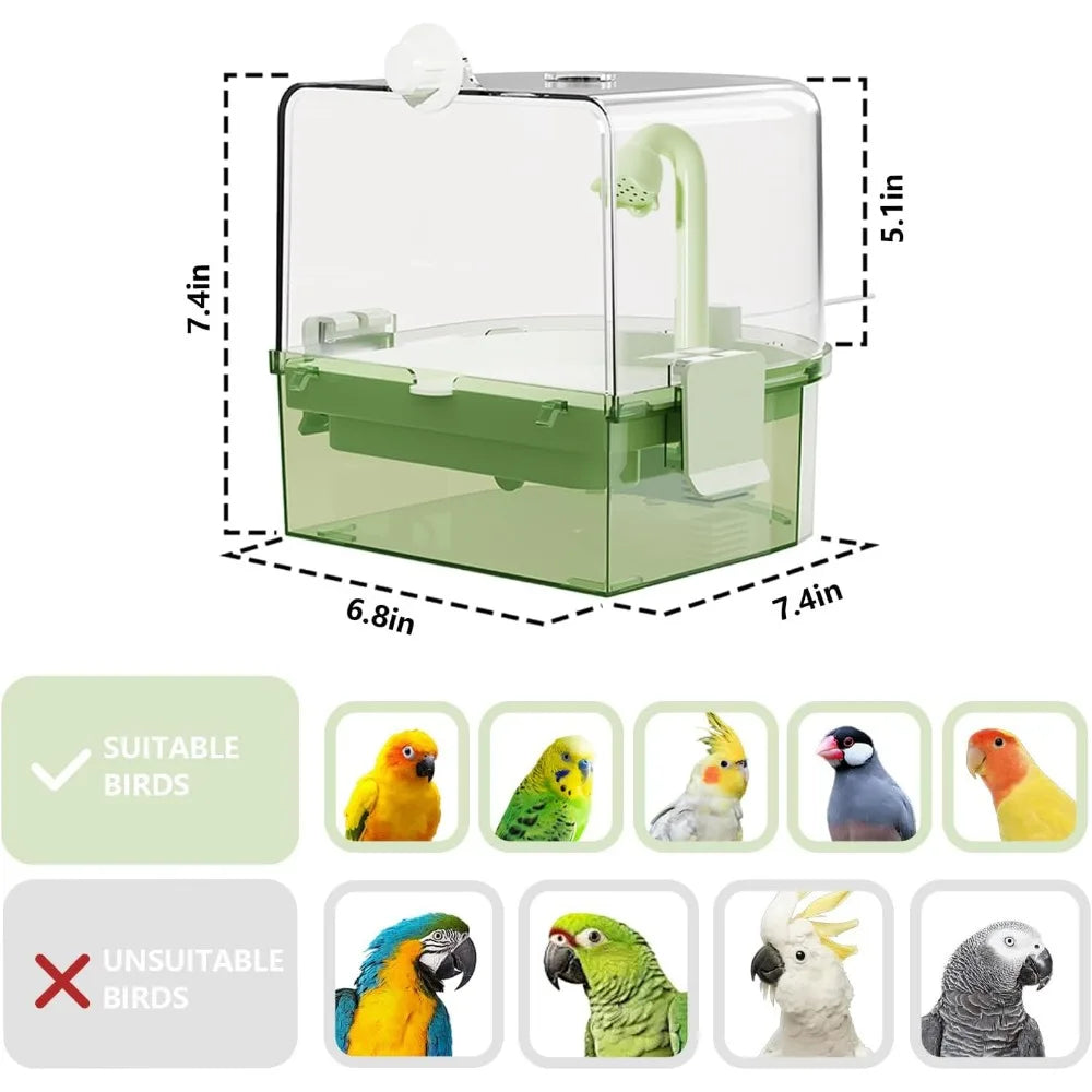 Indoor Automatic Bird Bath with Pump and Dual Mode Running Water for Parakeets Budgies Cockatiels