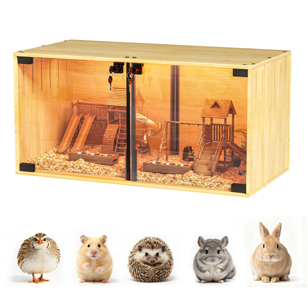 Wooden Hamster Cage With Dual Doors And Divider