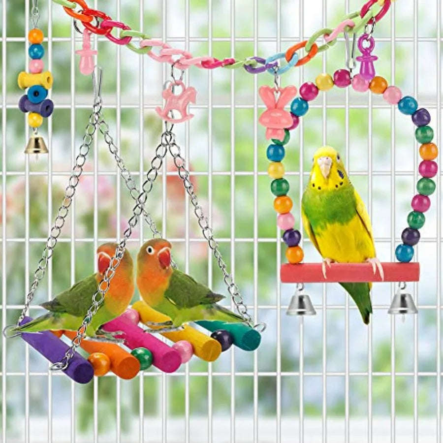Bird Parakeet Toys - Swing Hanging Standing Chewing Hammock Climbing Ladder Bird Cage Colorful Toys Suitable for Budgerigar, Pa