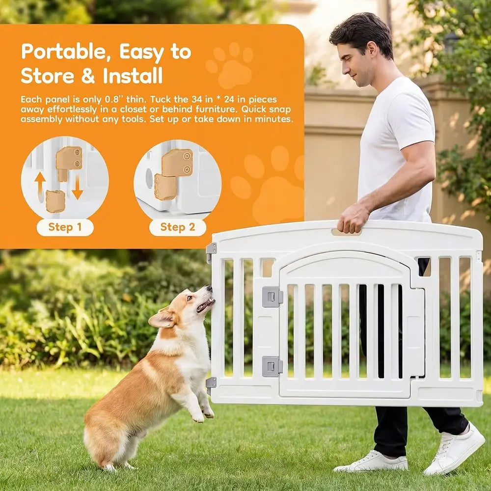 6-Panel, 24IN Puppy Playpen, Stable Dog Play Pen Indoor/Outdoor with Secure Locking Door, Plastic Fence for Small & Medium Dogs